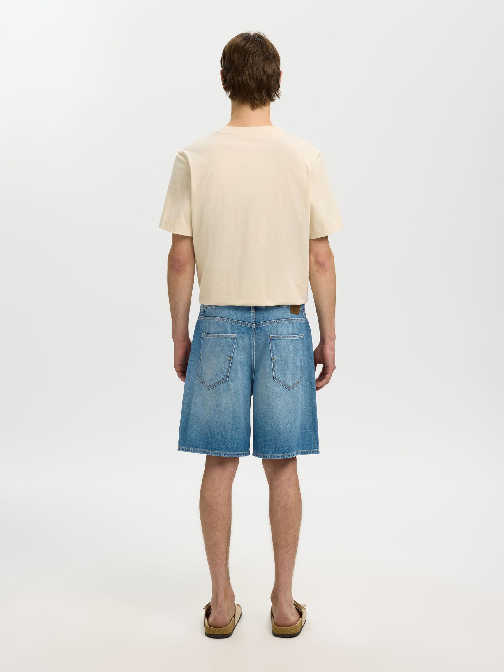 LOOSE FIT DENIM SHORTS, Medium Blue Denim, highres