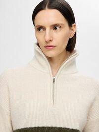 EN LAINE MÉLANGÉE À FERMETURE ÉCLAIR PULLOVER, Birch, highres