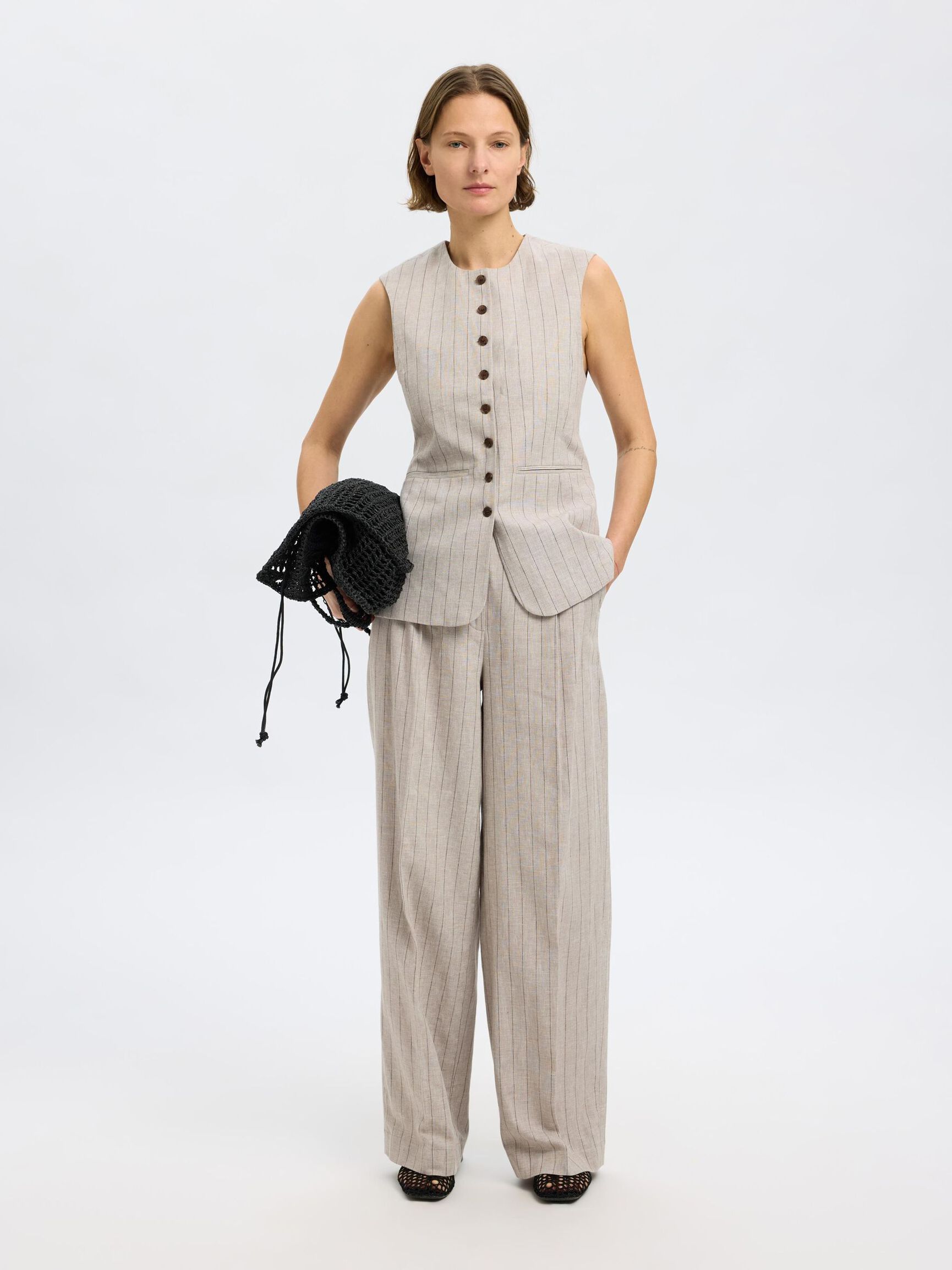 LEINENMIX HOSE MIT WEITEM BEIN, Oatmeal, highres