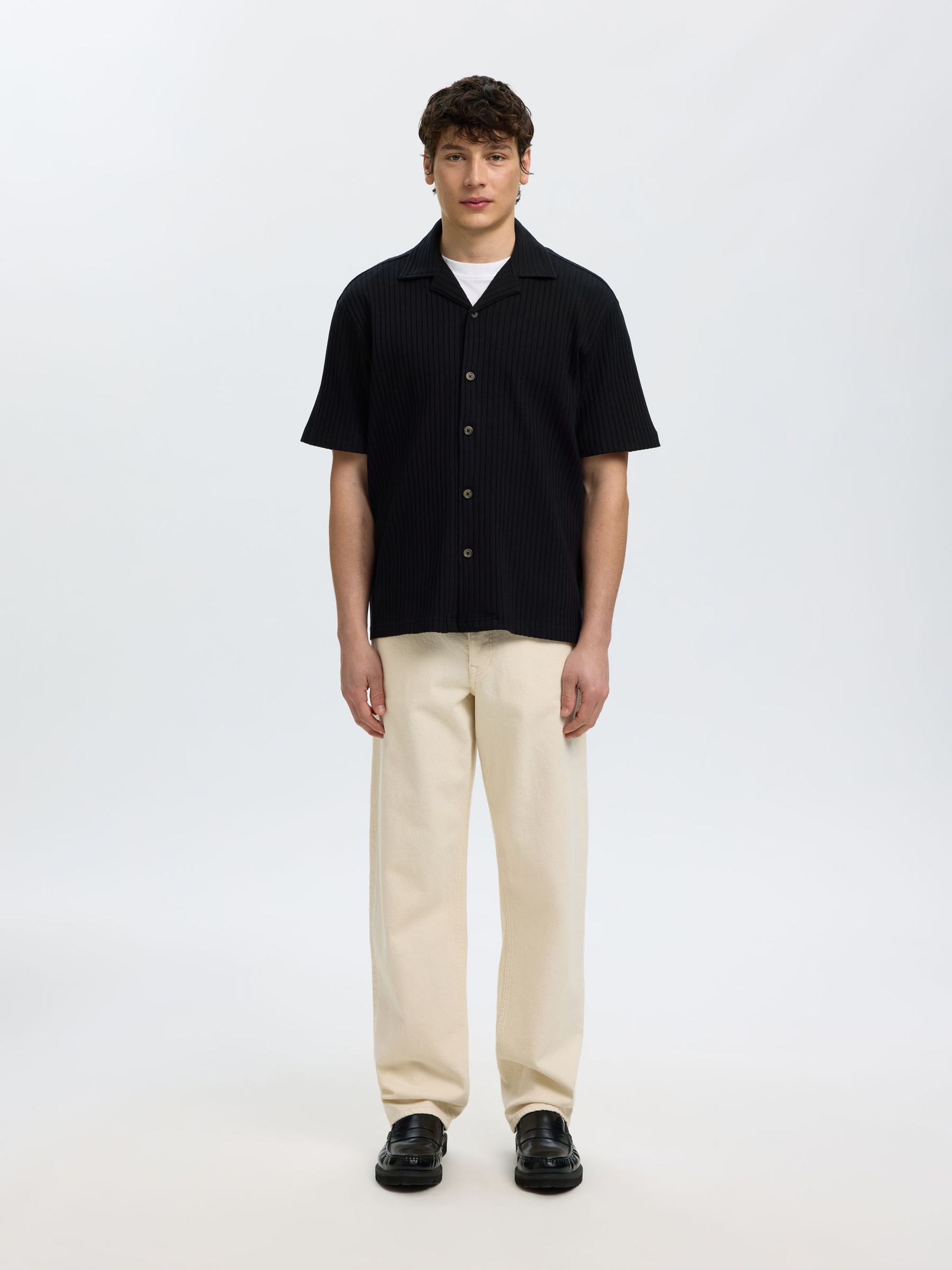 GERIPPTES RELAXED FIT OVERSHIRT, Black, highres