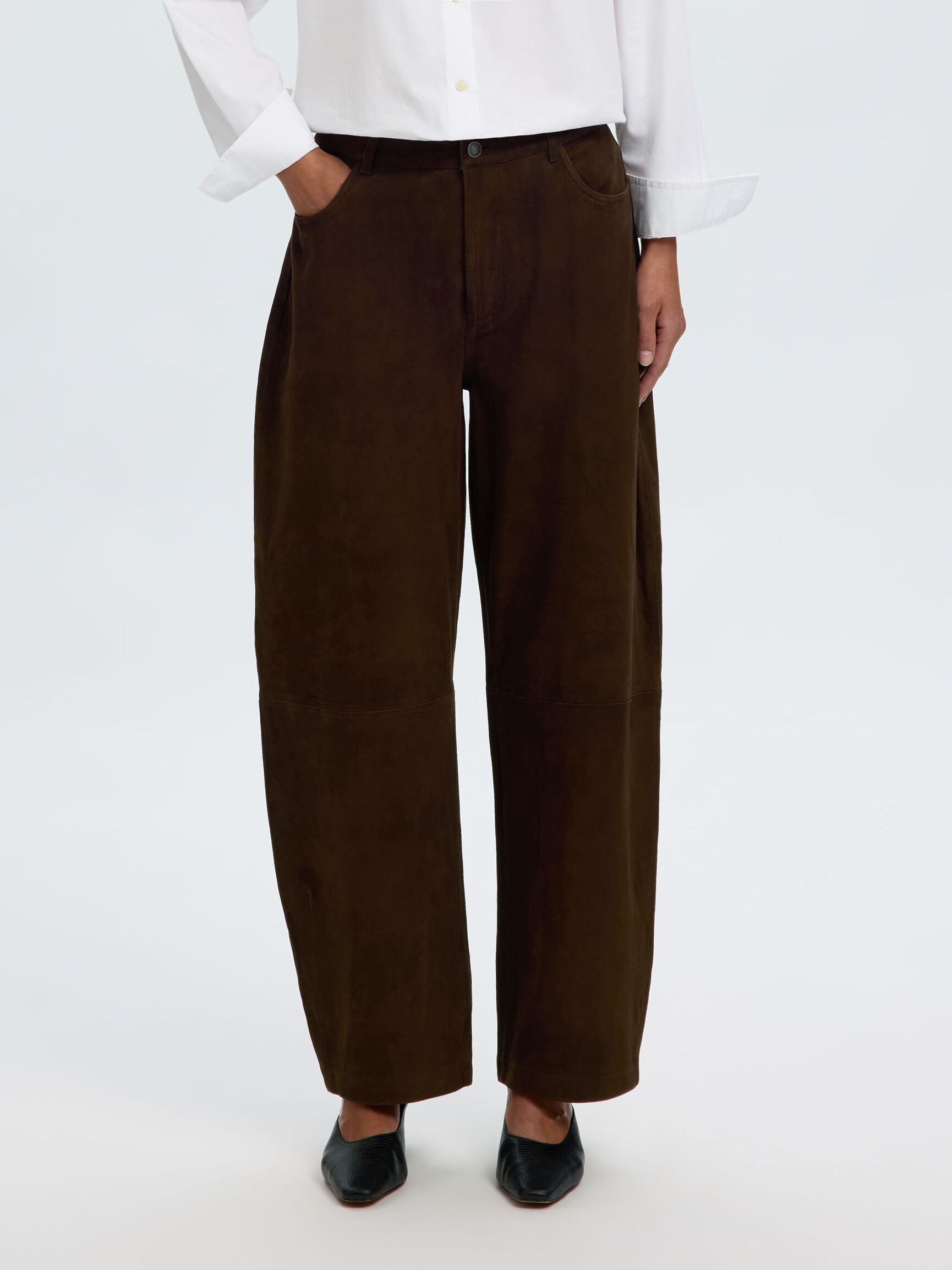 SUEDE BARREL FIT TROUSERS, Delicioso, highres
