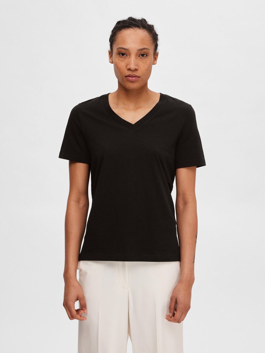 Selected KLASSISCHES V-NECK T-SHIRT, Black, highres - 16087922_Black_003.jpg