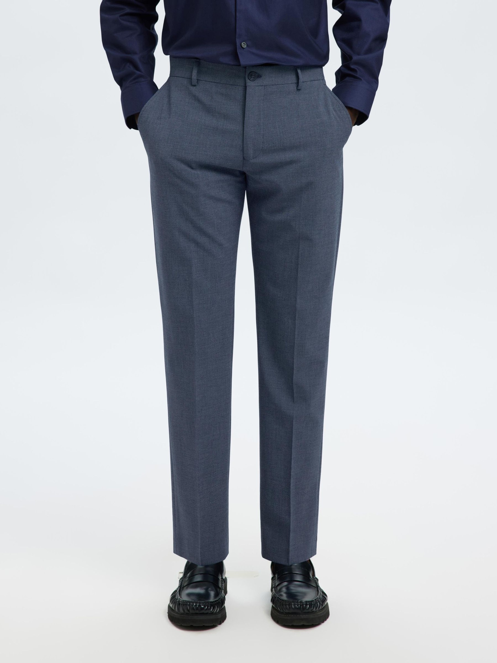 VISCOSE BLEND SLIM FIT SUIT TROUSERS, Dark Blue, highres