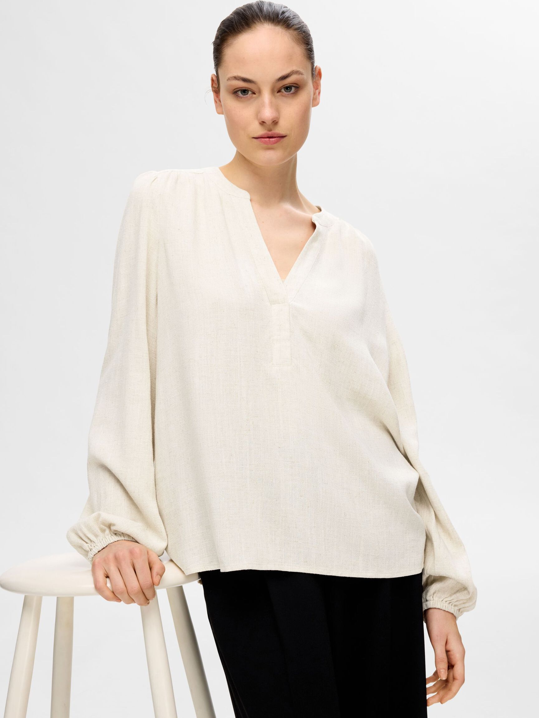 VISCOSE BLEND BLOUSE, Sandshell, highres