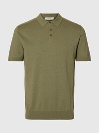 KNITTED POLO SHIRT, Deep Lichen Green, highres