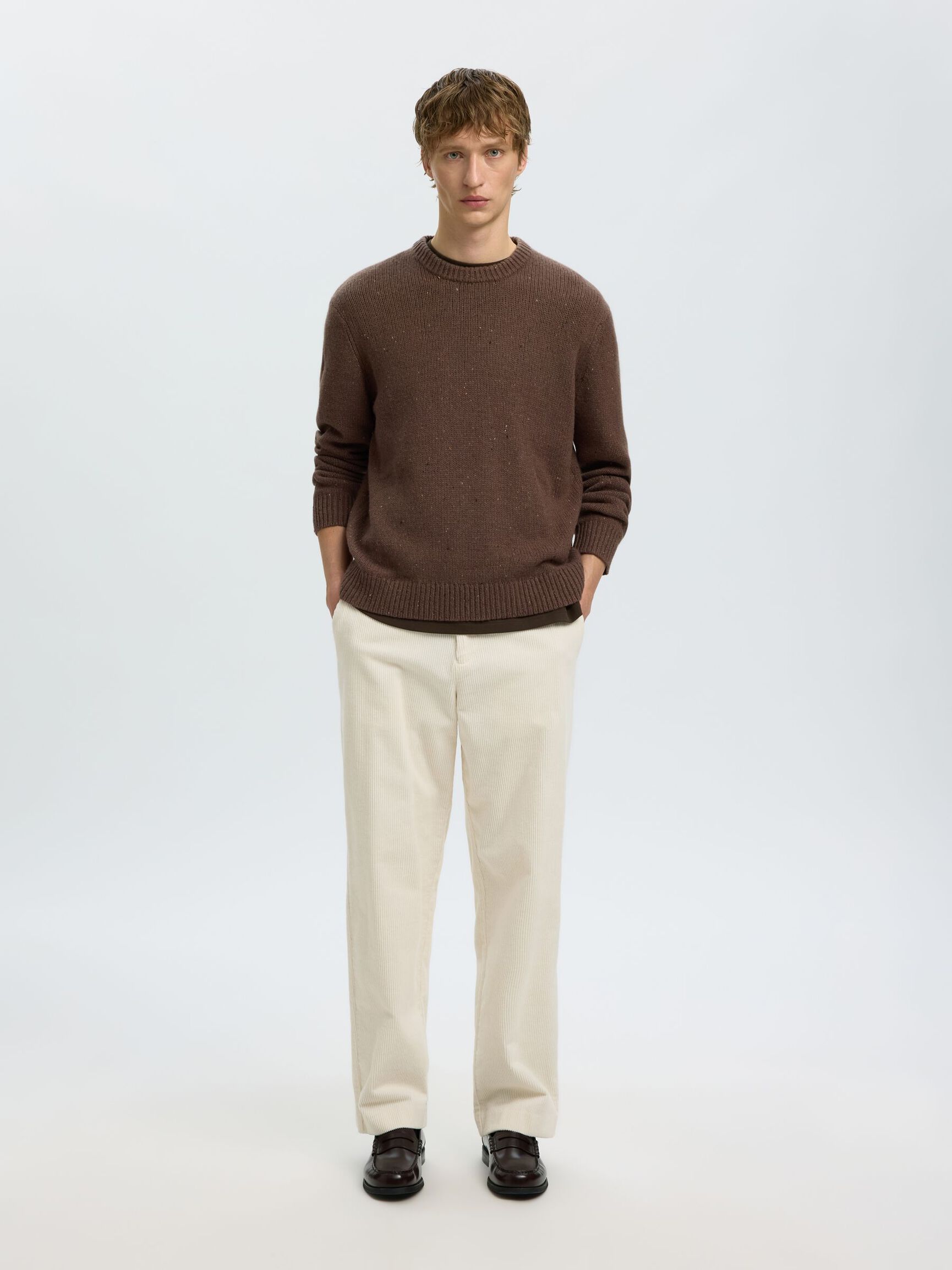 WOOL BLEND RELAXED FIT JUMPER, Chocolate Chip, highres