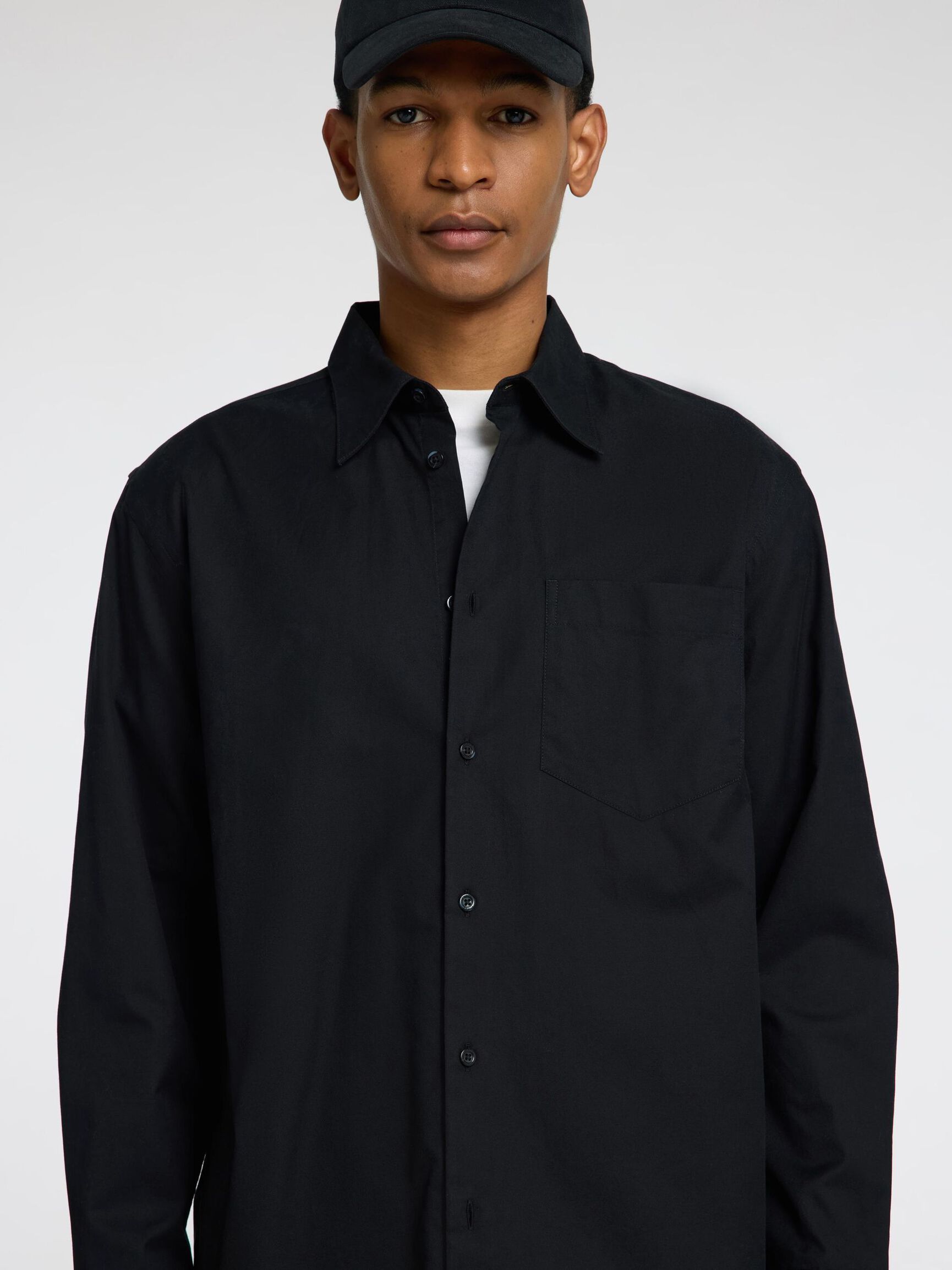 RELAXED FIT TWILL HEMD, Black, highres