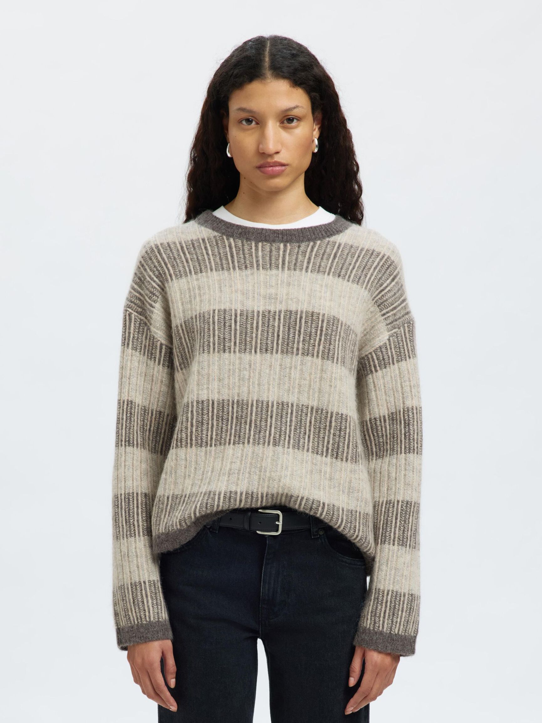 WOOL BLEND KNITTED JUMPER, Medium Grey Melange, highres