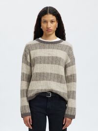 WOOL BLEND KNITTED JUMPER, Medium Grey Melange, highres
