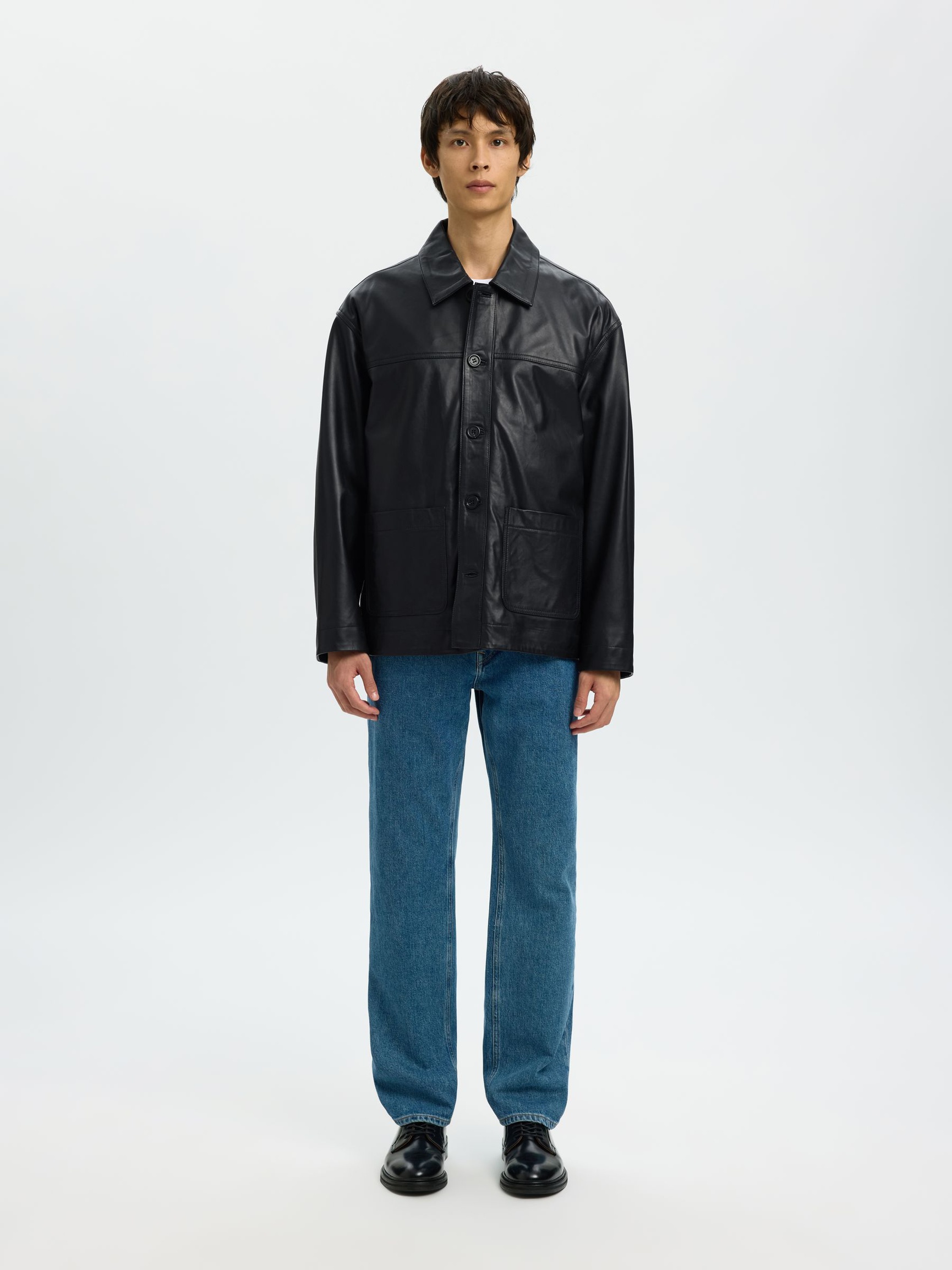STRUCTURÉ VESTE EN CUIR, Black, highres
