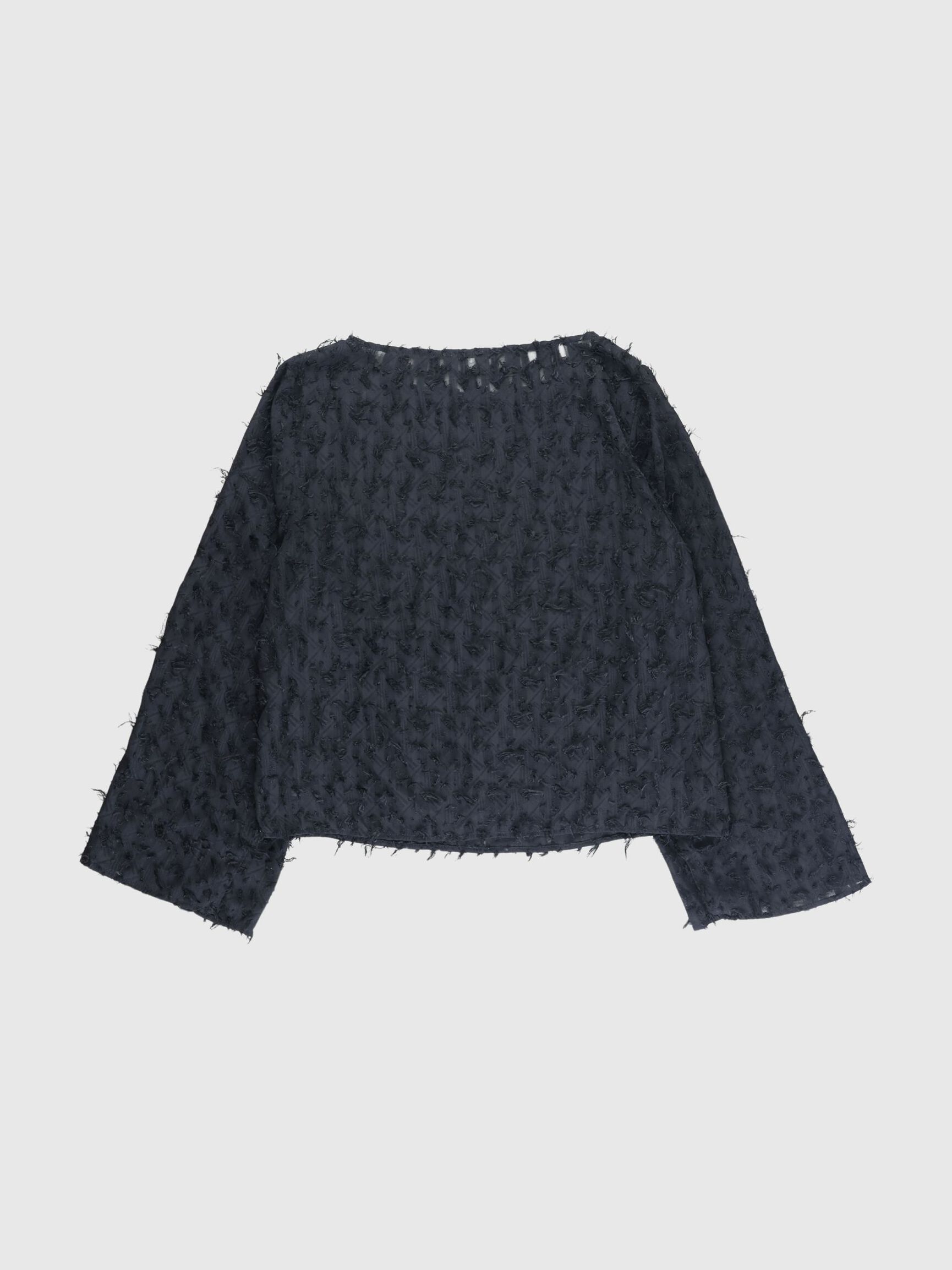 BOAT NECK JACQUARD BLOUSE, Black, highres