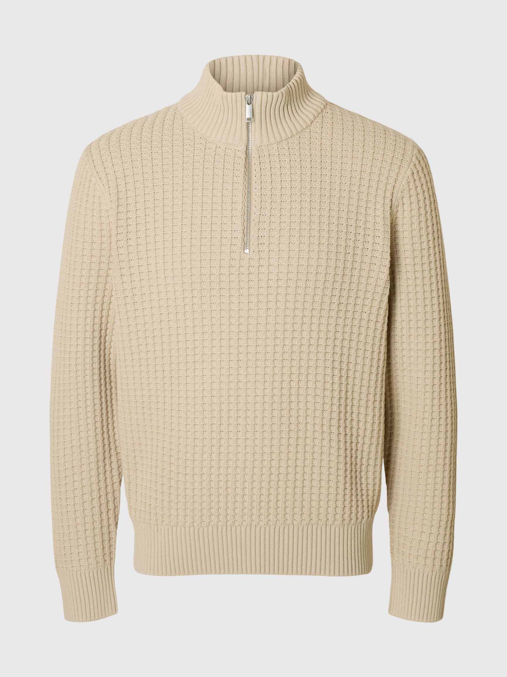 ORGANIC COTTON HALF-ZIP JUMPER, Oatmeal, highres