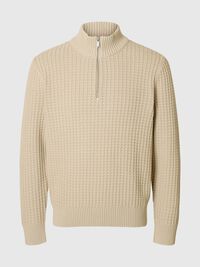 ORGANIC COTTON HALF-ZIP JUMPER, Oatmeal, highres