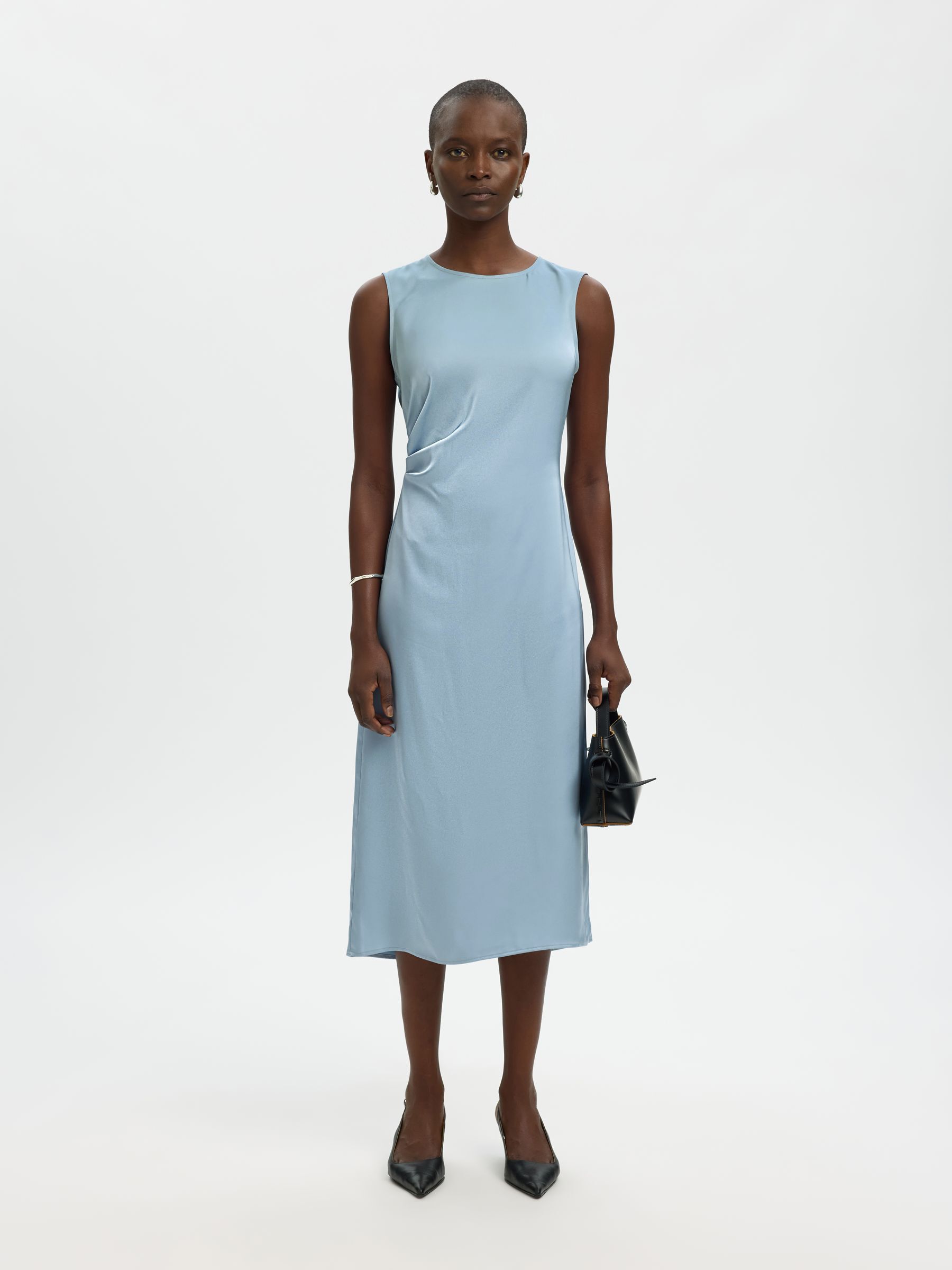 SATIJN MAXI-JURK, Dusty Blue, highres