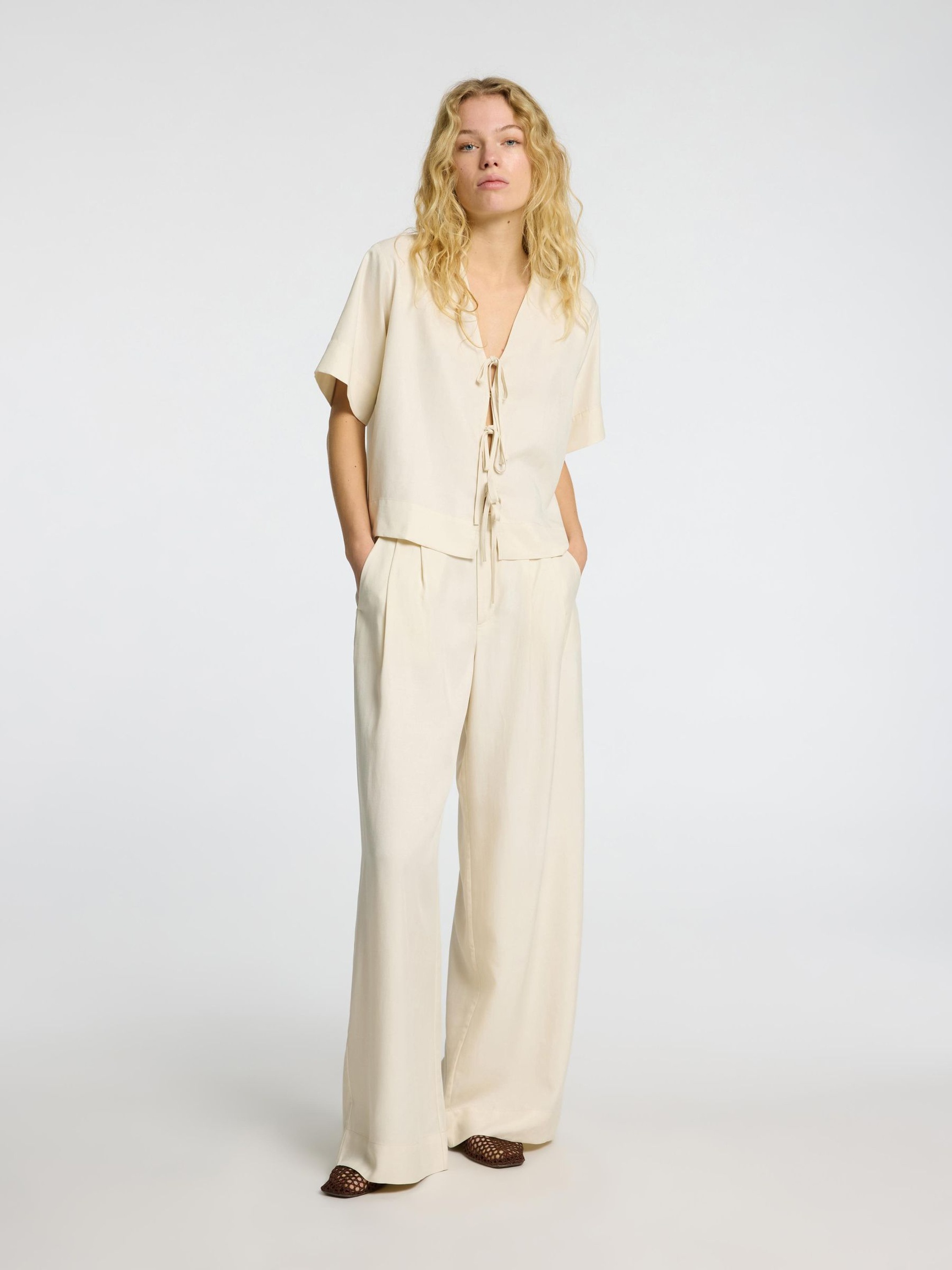 MID-WAIST WIDE LEG BROEK, Birch, highres