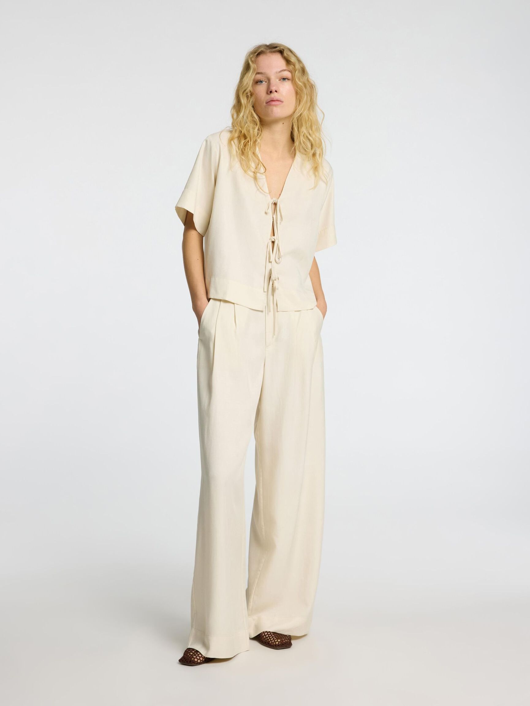 MID WAIST WIDE-LEG TROUSERS, Birch, highres