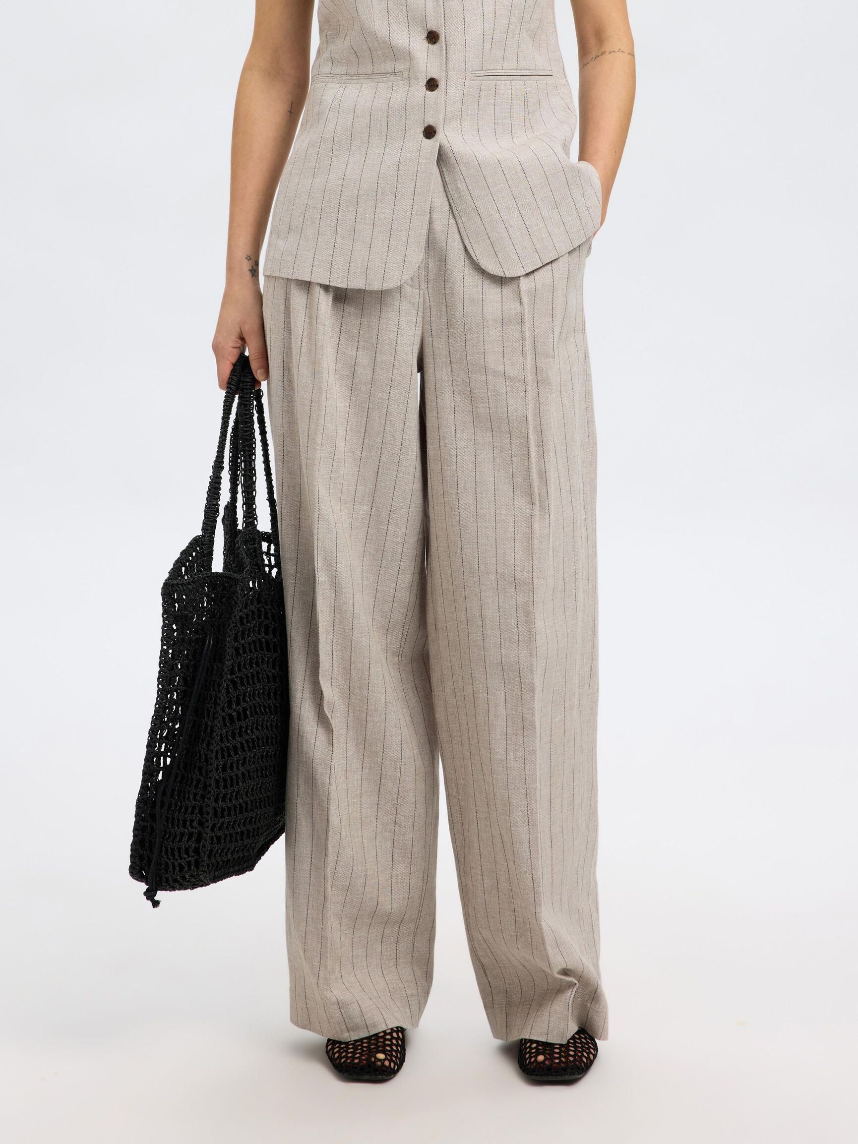 LEINENMIX HOSE MIT WEITEM BEIN, Oatmeal, highres