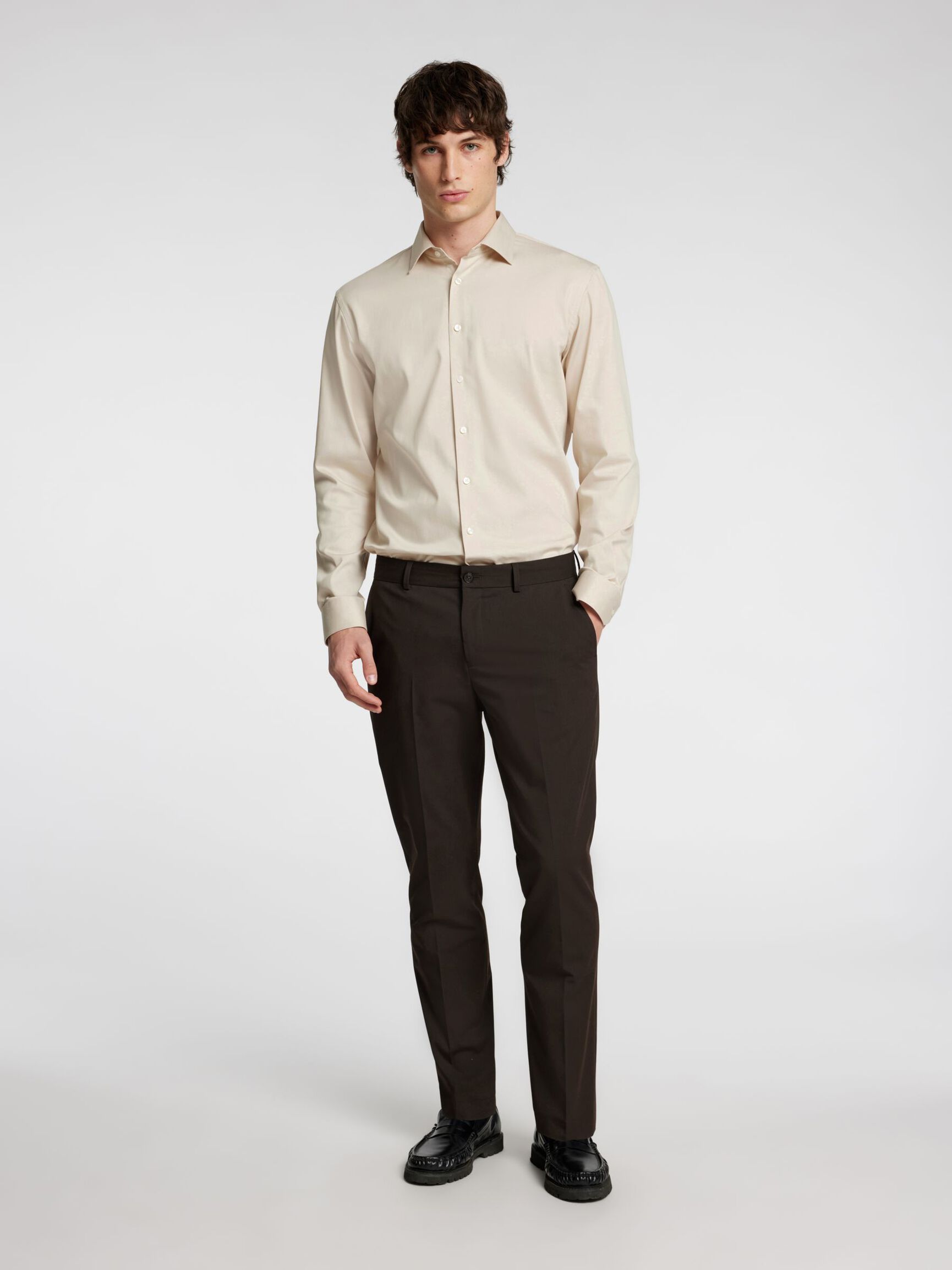 SLIM FIT STRETCH SHIRT, Oatmeal, highres