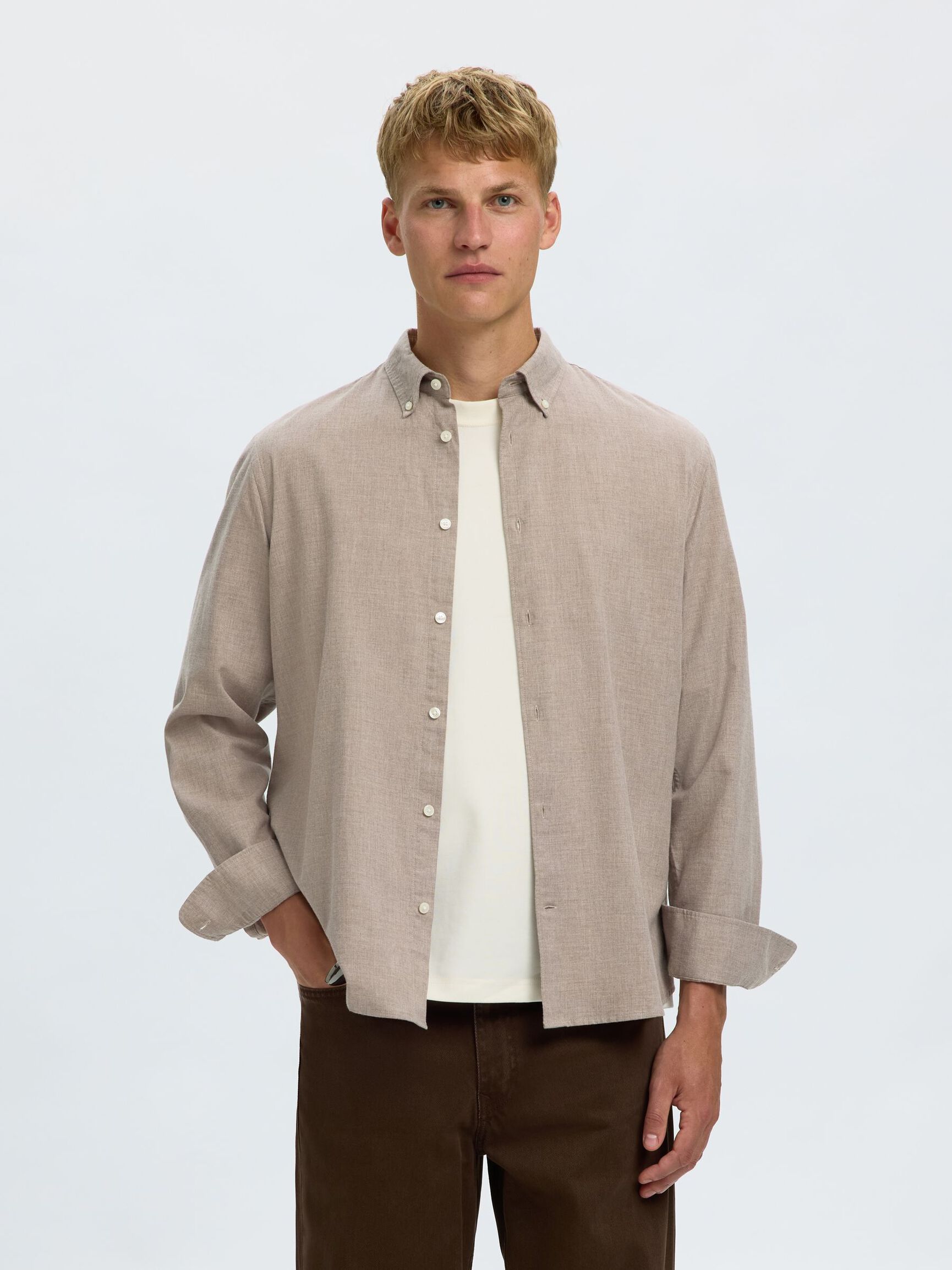 COTTON LONG SLEEVED SHIRT, Cornstalk, highres