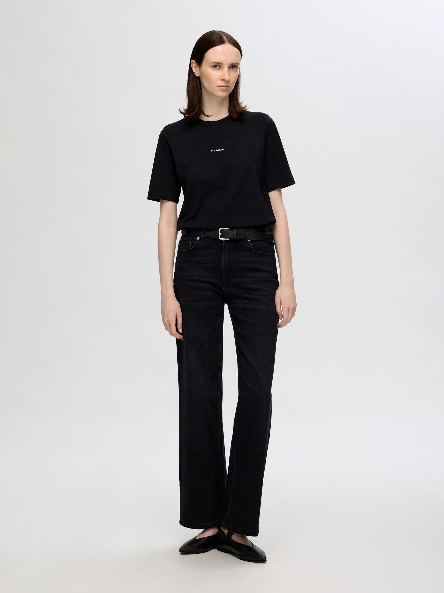 SHORT SLEEVED COTTON T-SHIRT, Black, highres