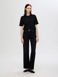 SHORT SLEEVED COTTON T-SHIRT, Black, highres