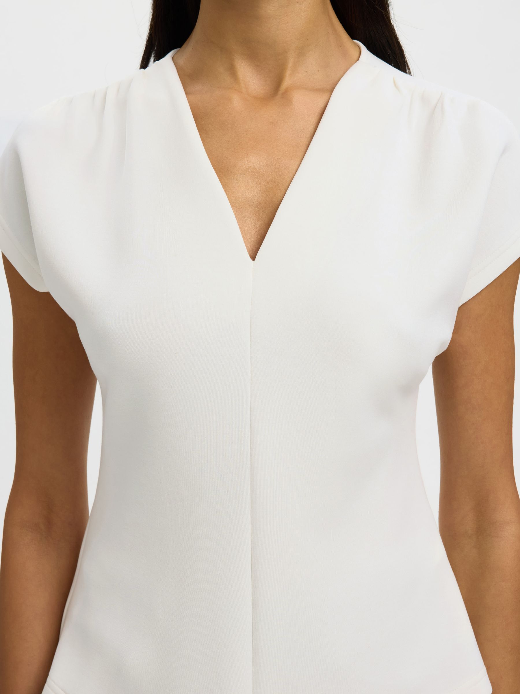 GATHERED V-NECK TOP, Snow White, highres