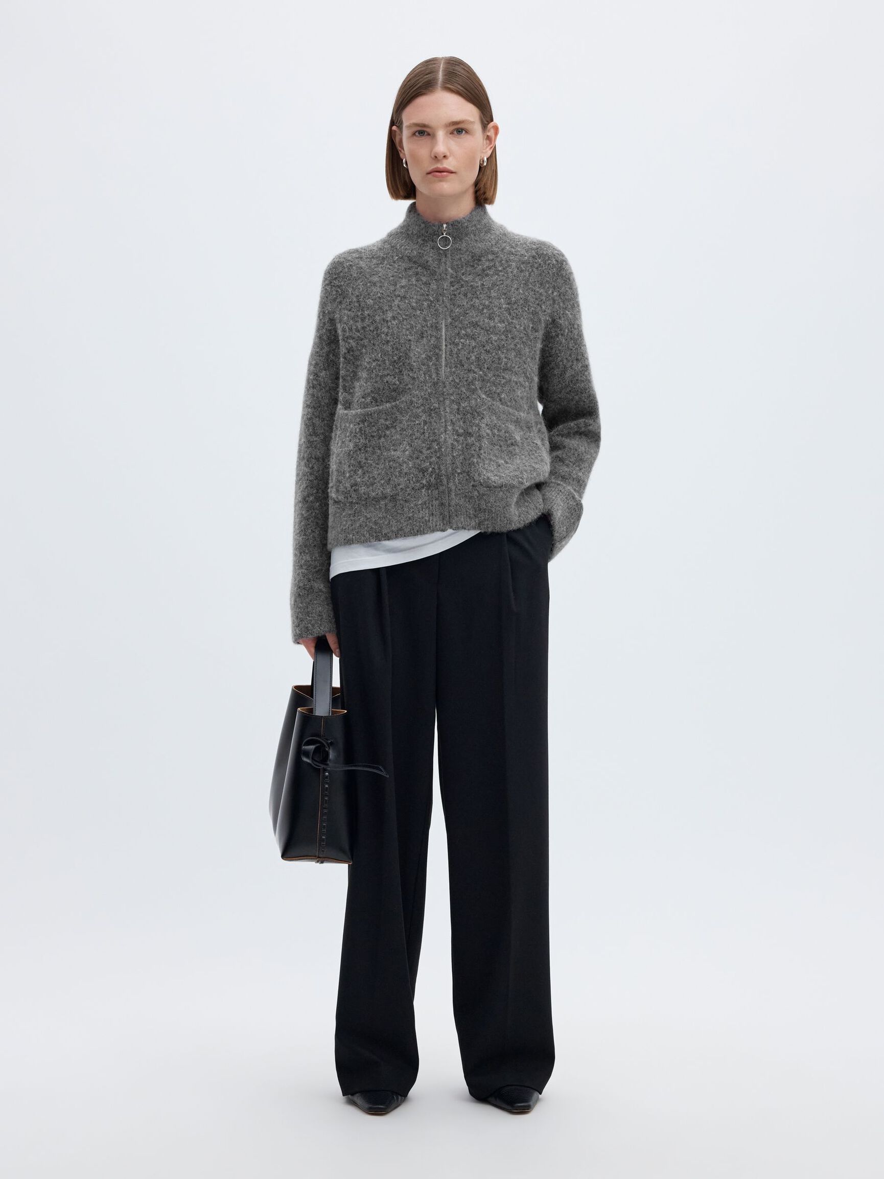 LAINE MÉLANGÉE CARDIGAN, Medium Grey Melange, highres