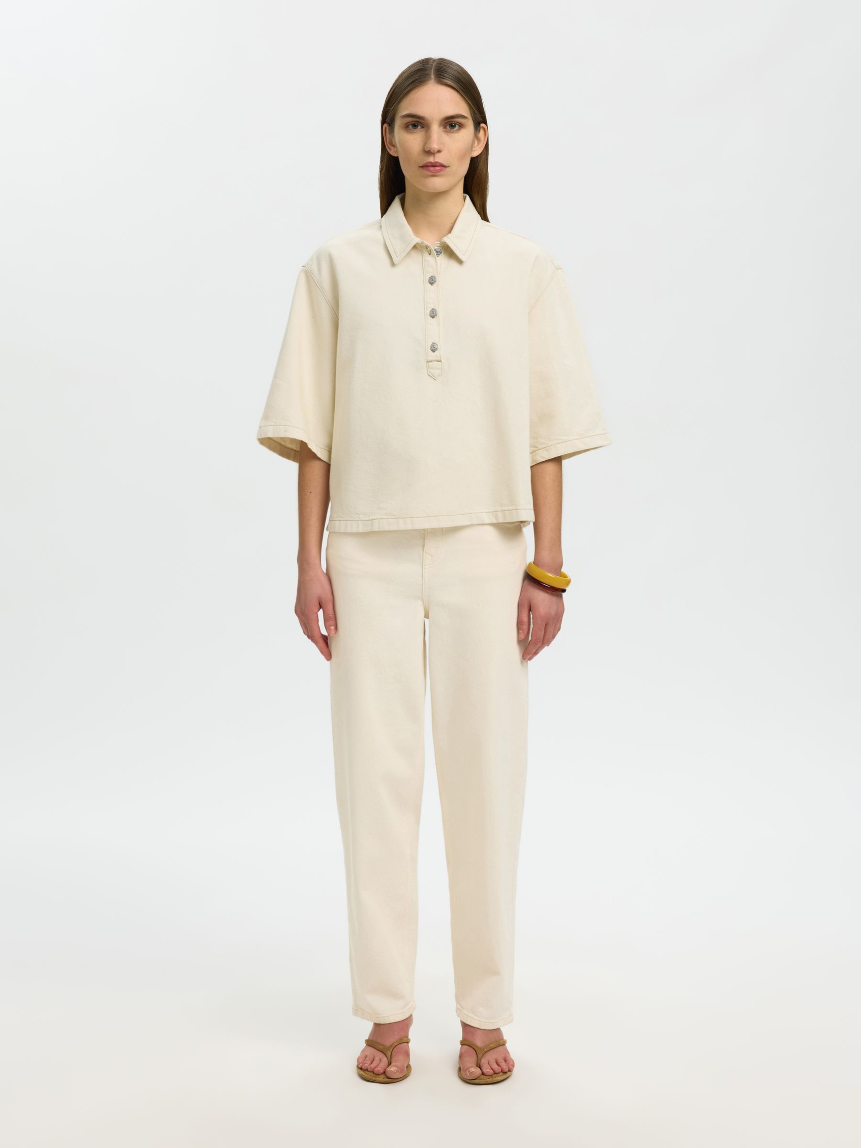DENIM POLO SHIRT, Egret, highres