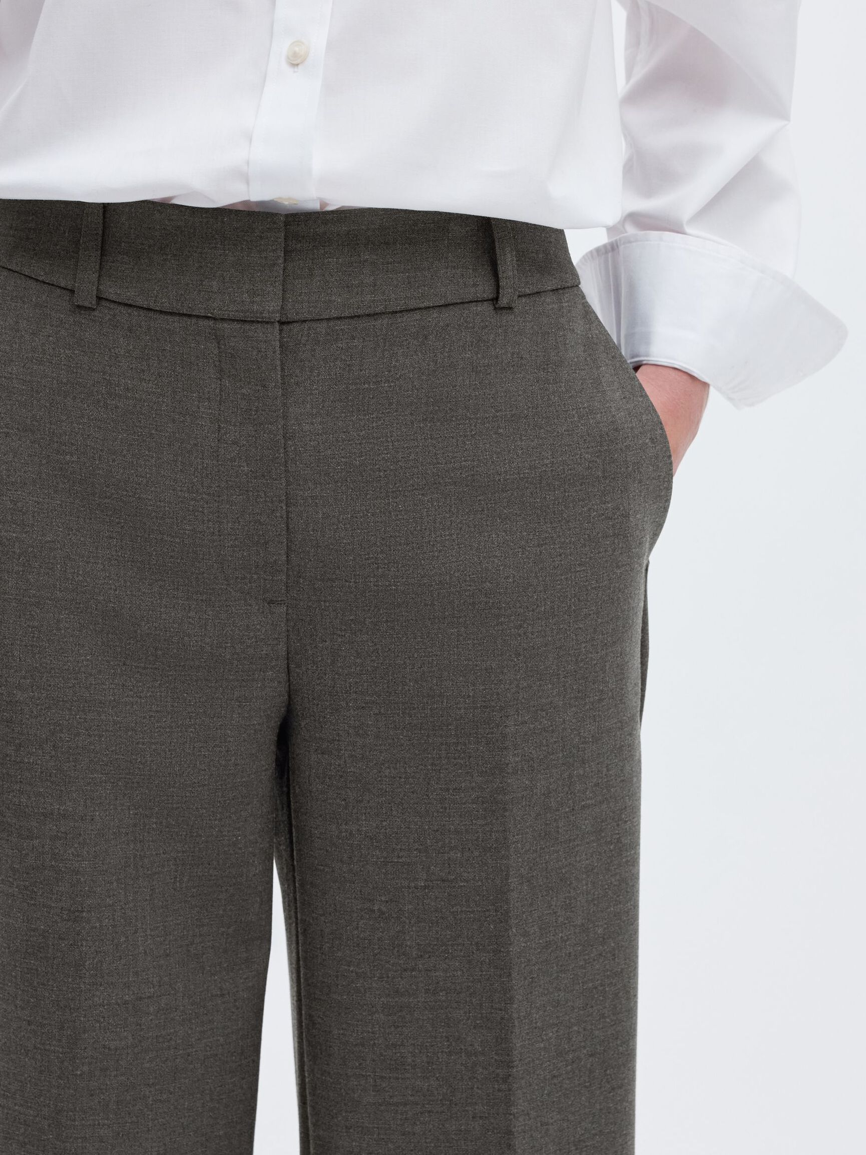 VISCOSE BLEND WIDE-LEG TROUSERS, Dark Grey Melange, highres
