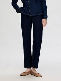 DARK WASH STRAIGHT FIT JEANS, Dark Blue Denim, highres