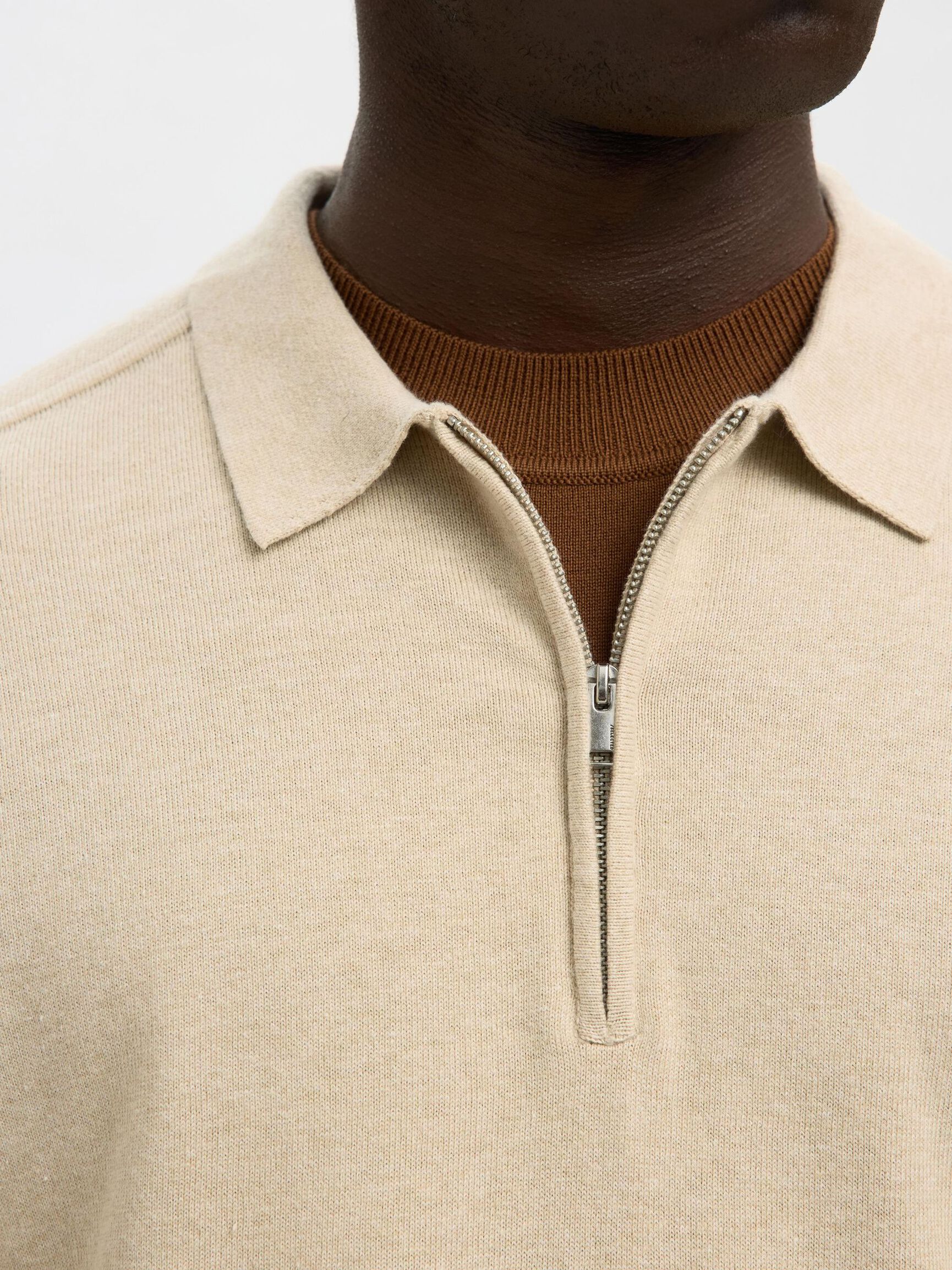 STRICK LANGARM-POLOSHIRT, Oatmeal, highres
