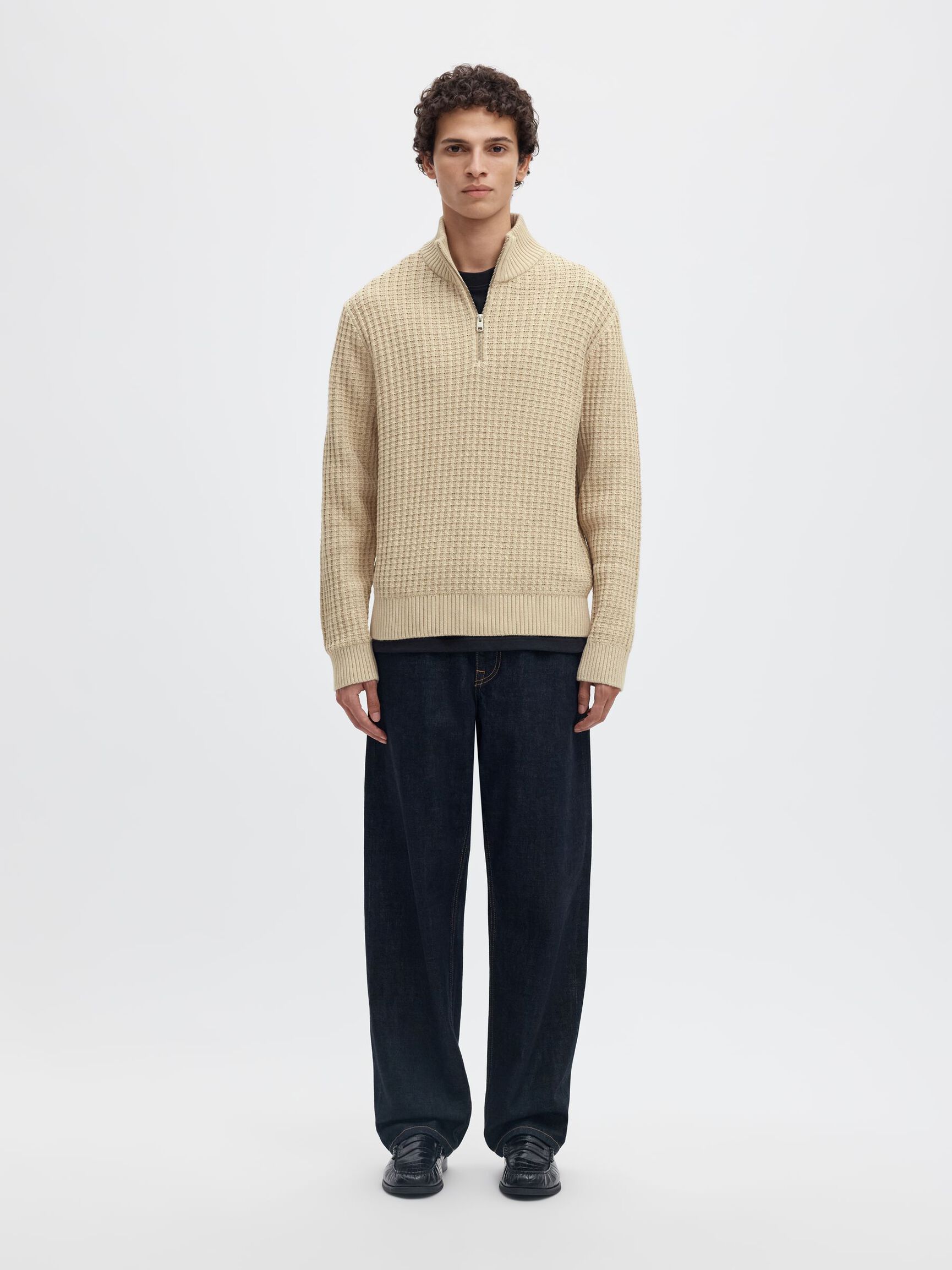 ORGANIC COTTON HALF-ZIP JUMPER, Oatmeal, highres