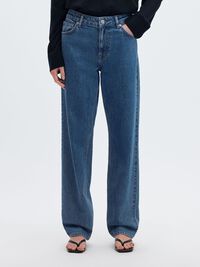 MID WAIST STRAIGHT FIT JEANS, Medium Blue Denim, highres