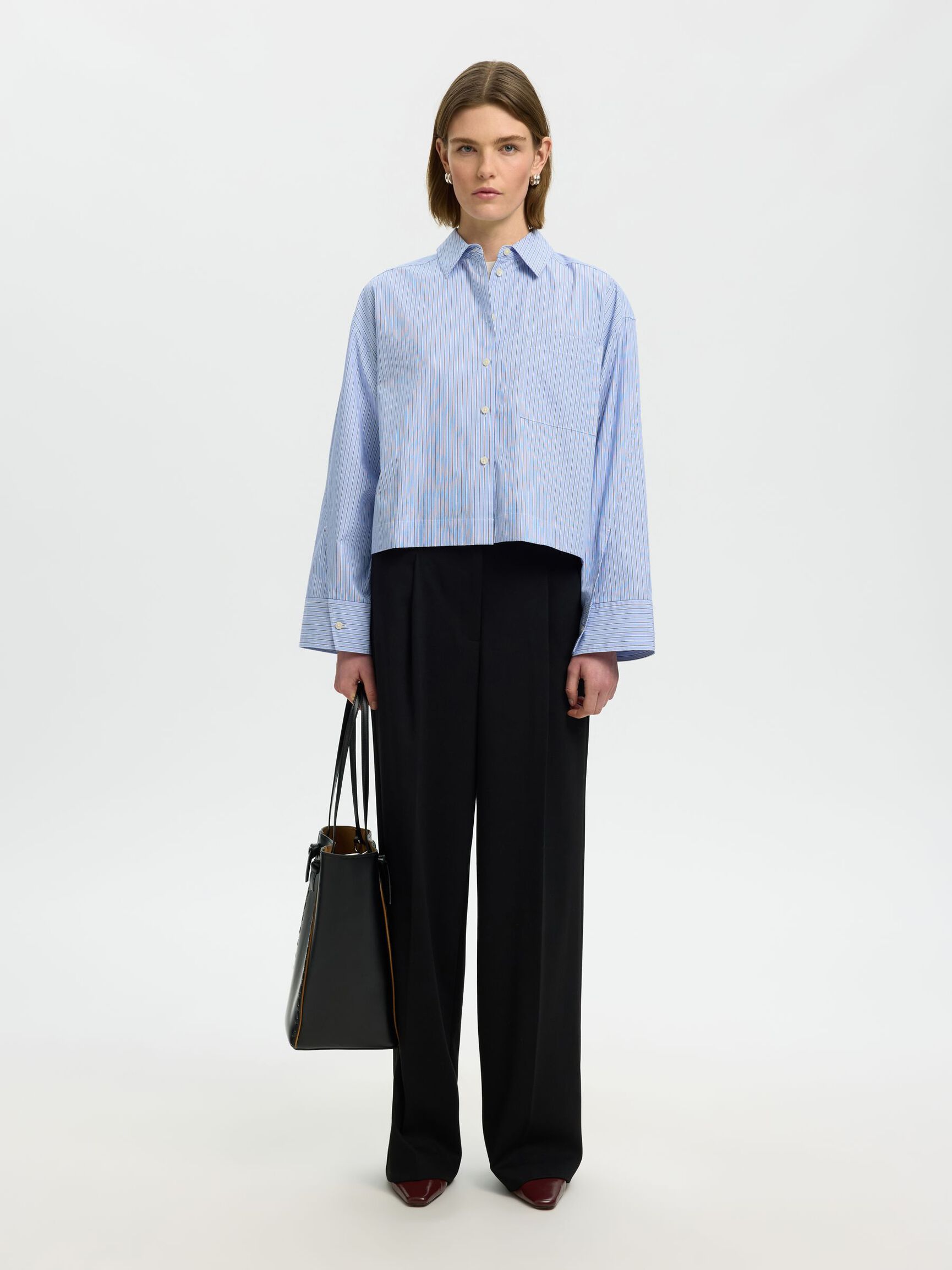 COTTON  CROPPED SHIRT, Dark Sapphire, highres