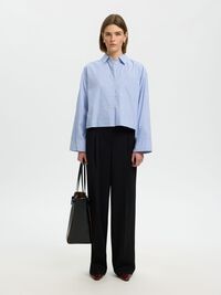 COTTON  CROPPED SHIRT, Dark Sapphire, highres