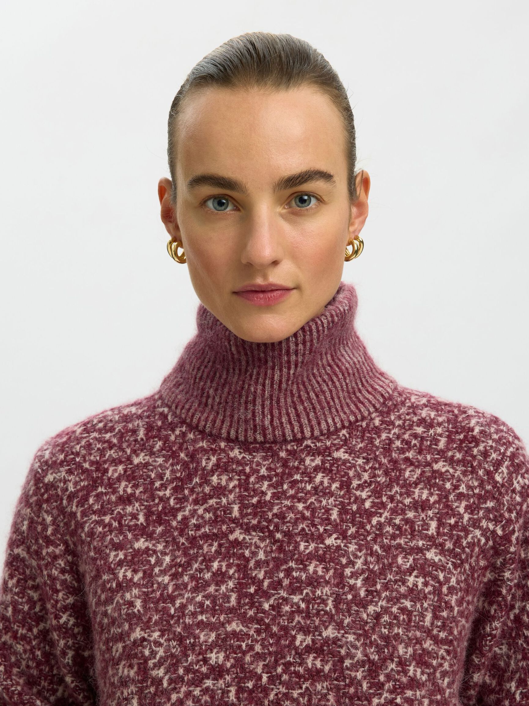 HIGH NECK KNITTED JUMPER, Tawny Port, highres