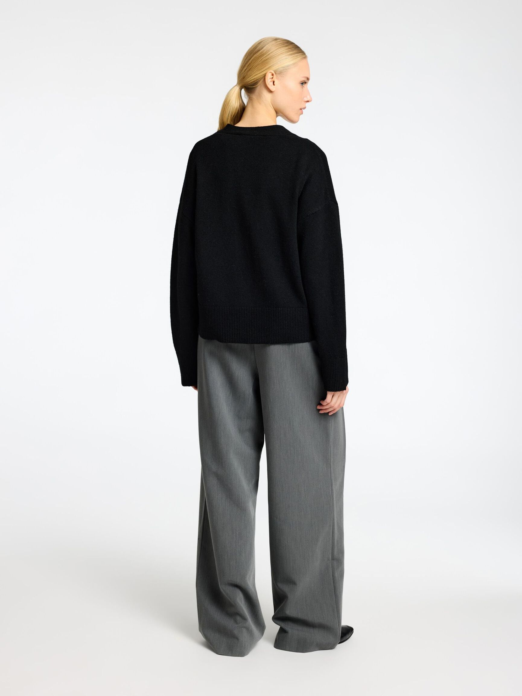 WOOL BLEND KNITTED CARDIGAN, Black, highres
