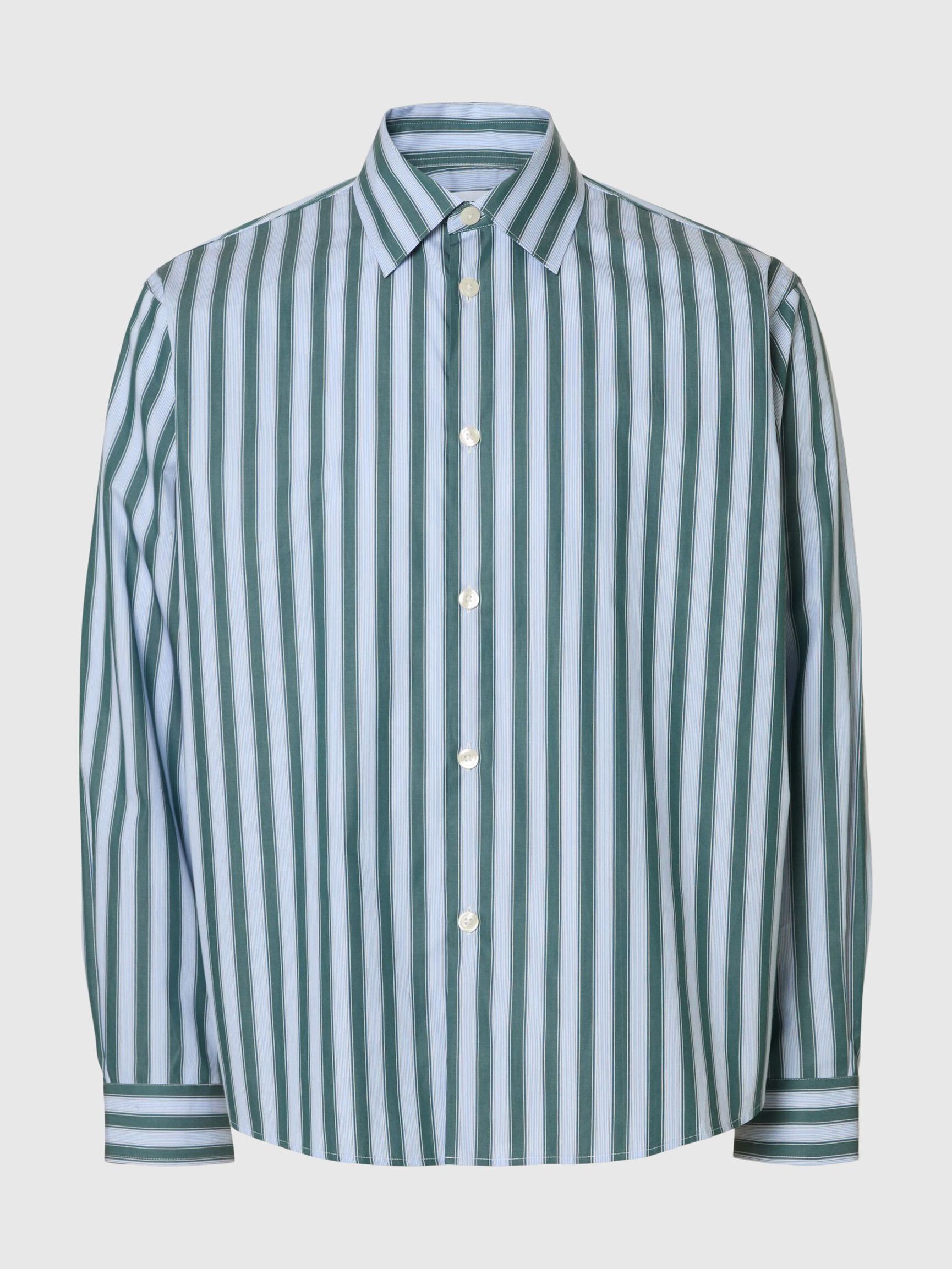 RELAXED FIT STRIPED SHIRT, Dark Green, highres