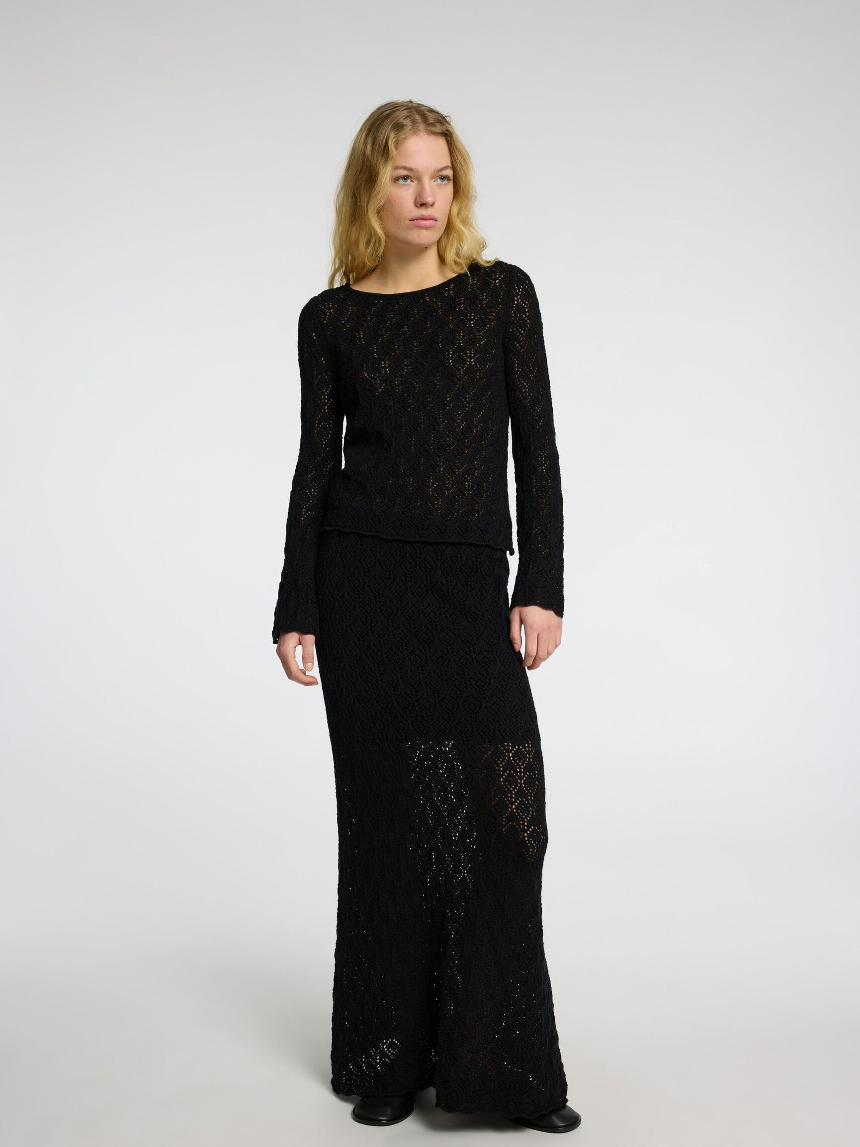LONG SLEEVED KNITTED TOP, Black, highres