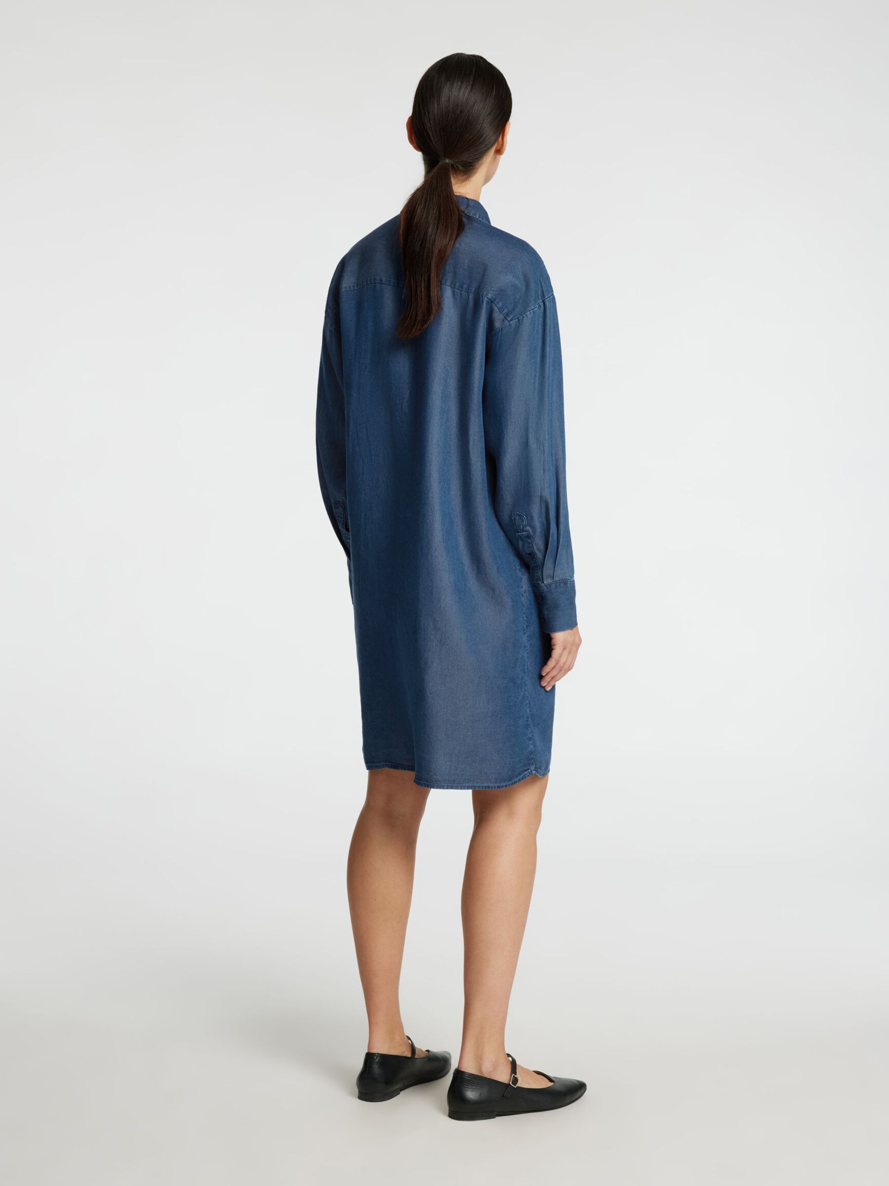 CHAMBRAY SHIRT DRESS, Dark Blue, highres
