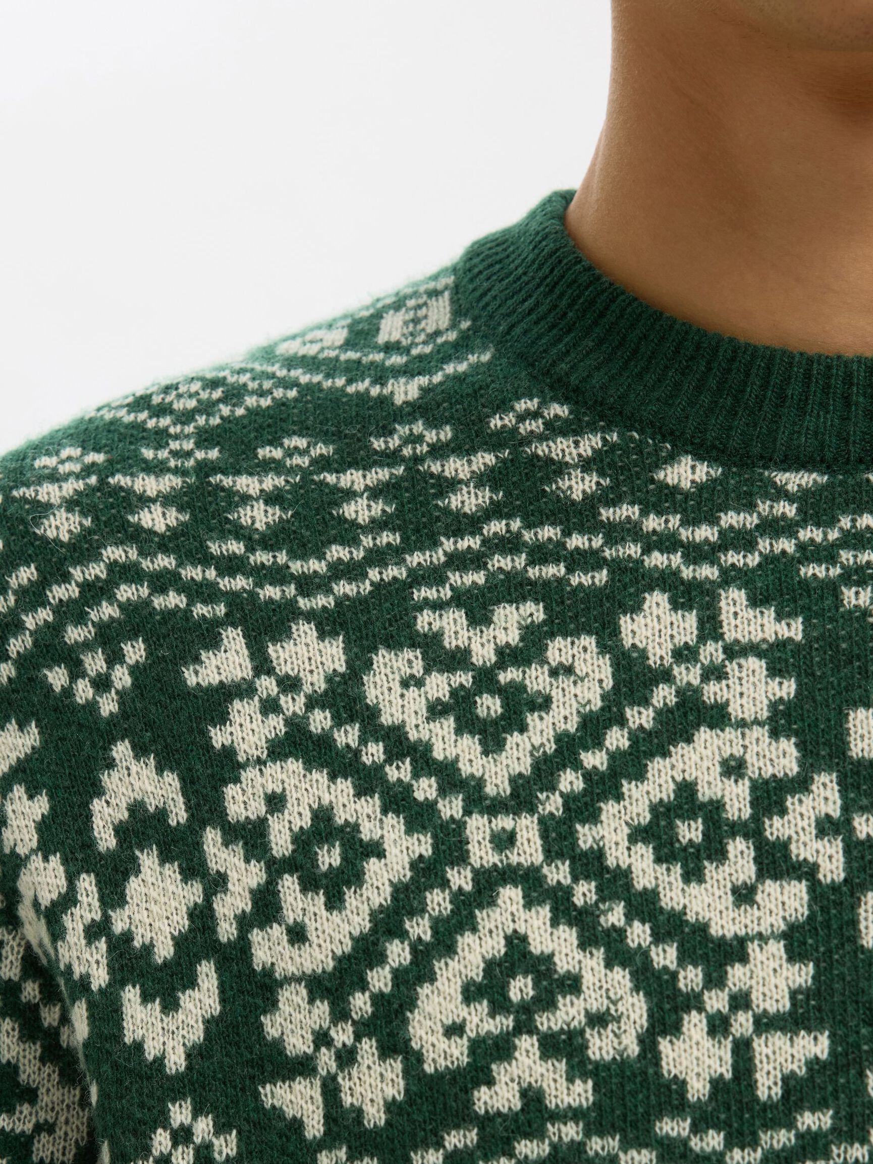 WOLLMIX PULLOVER MIT RUNDHALSAUSSCHNITT, Dark Green, highres