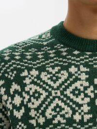 WOLLMIX PULLOVER MIT RUNDHALSAUSSCHNITT, Dark Green, highres