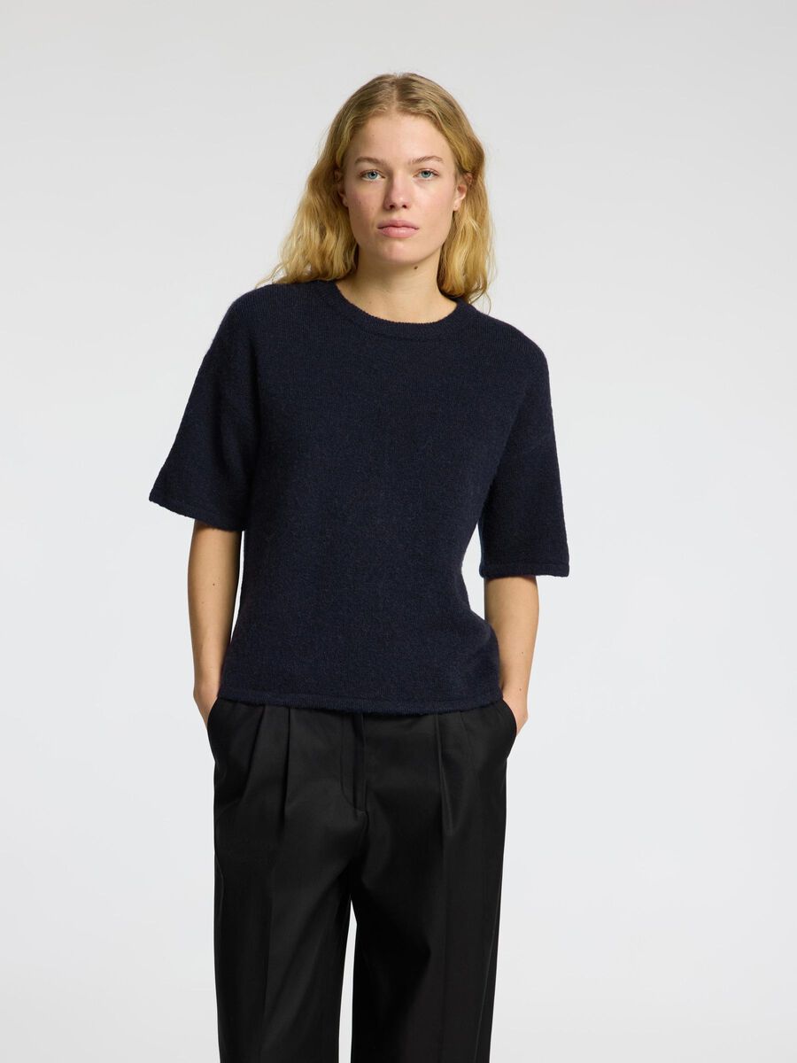 Selected SHORT-SLEEVED WOOL BLEND TOP, Dark Sapphire, highres - 16093048_DarkSapphire_1090347_003.jpg