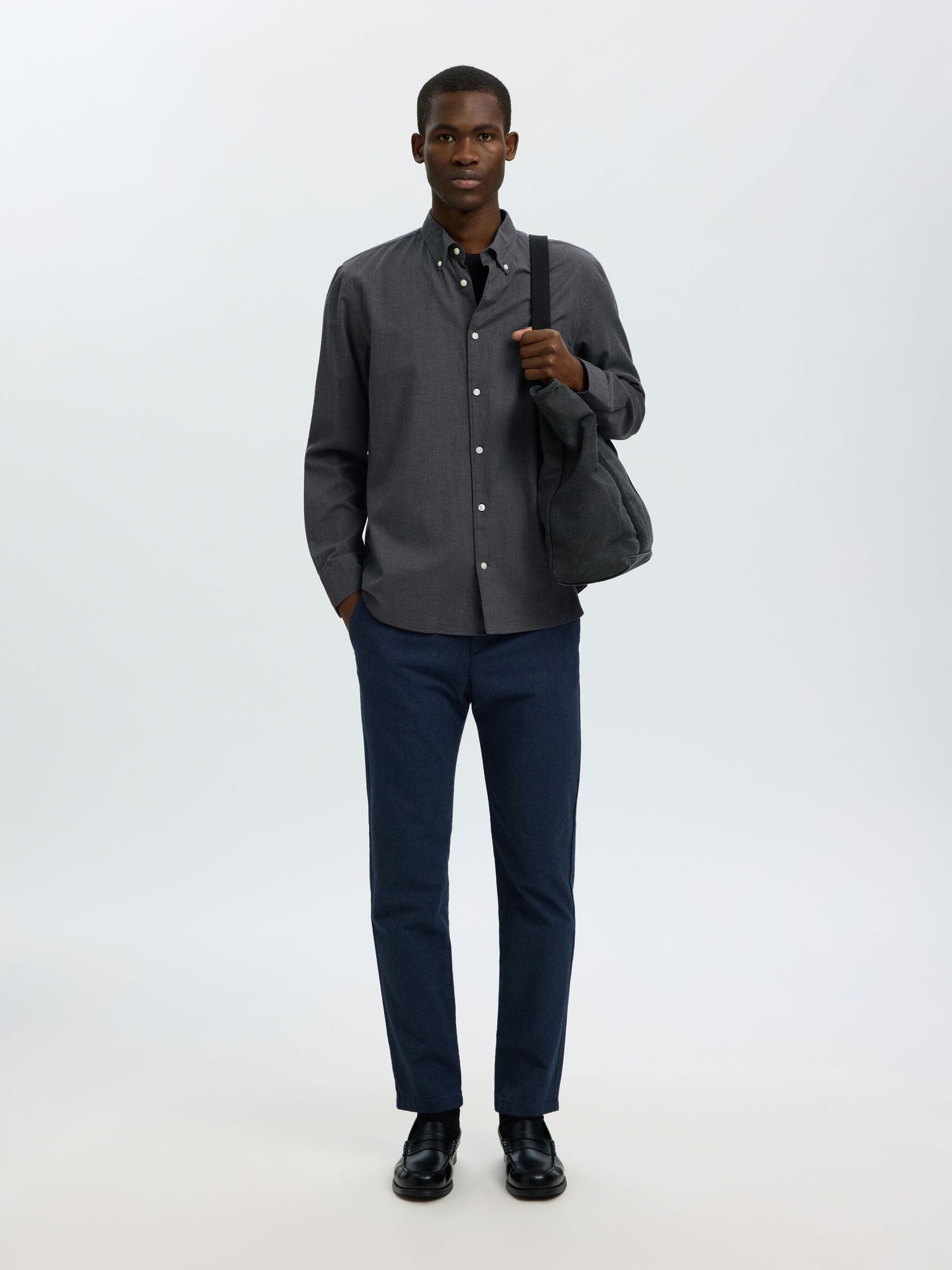 COTTON LONG SLEEVED SHIRT, Dark Grey Melange, highres