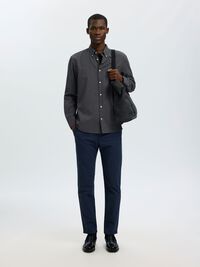 COTTON LONG SLEEVED SHIRT, Dark Grey Melange, highres