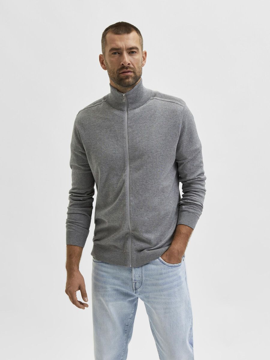 Selected ZIP-UP CARDIGAN, Medium Grey Melange, highres - 16074688_MediumGreyMelange_003.jpg