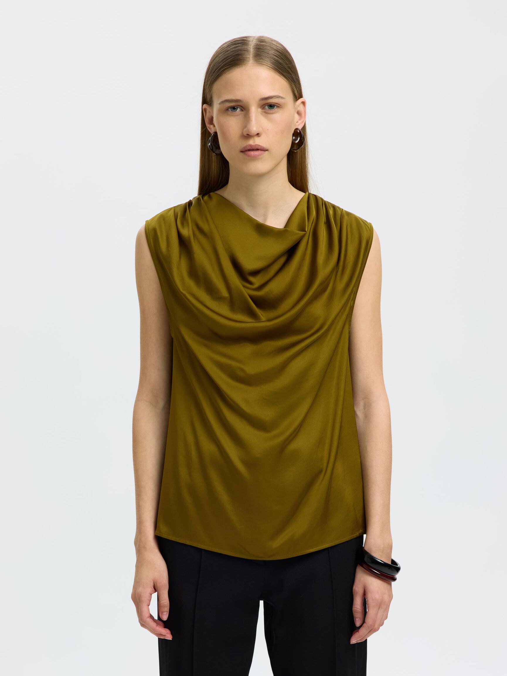 COWL NECK TOP, Fir Green, highres