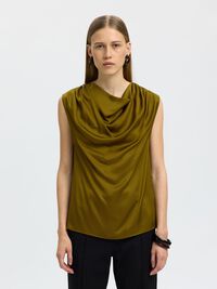 COWL NECK TOP, Fir Green, highres