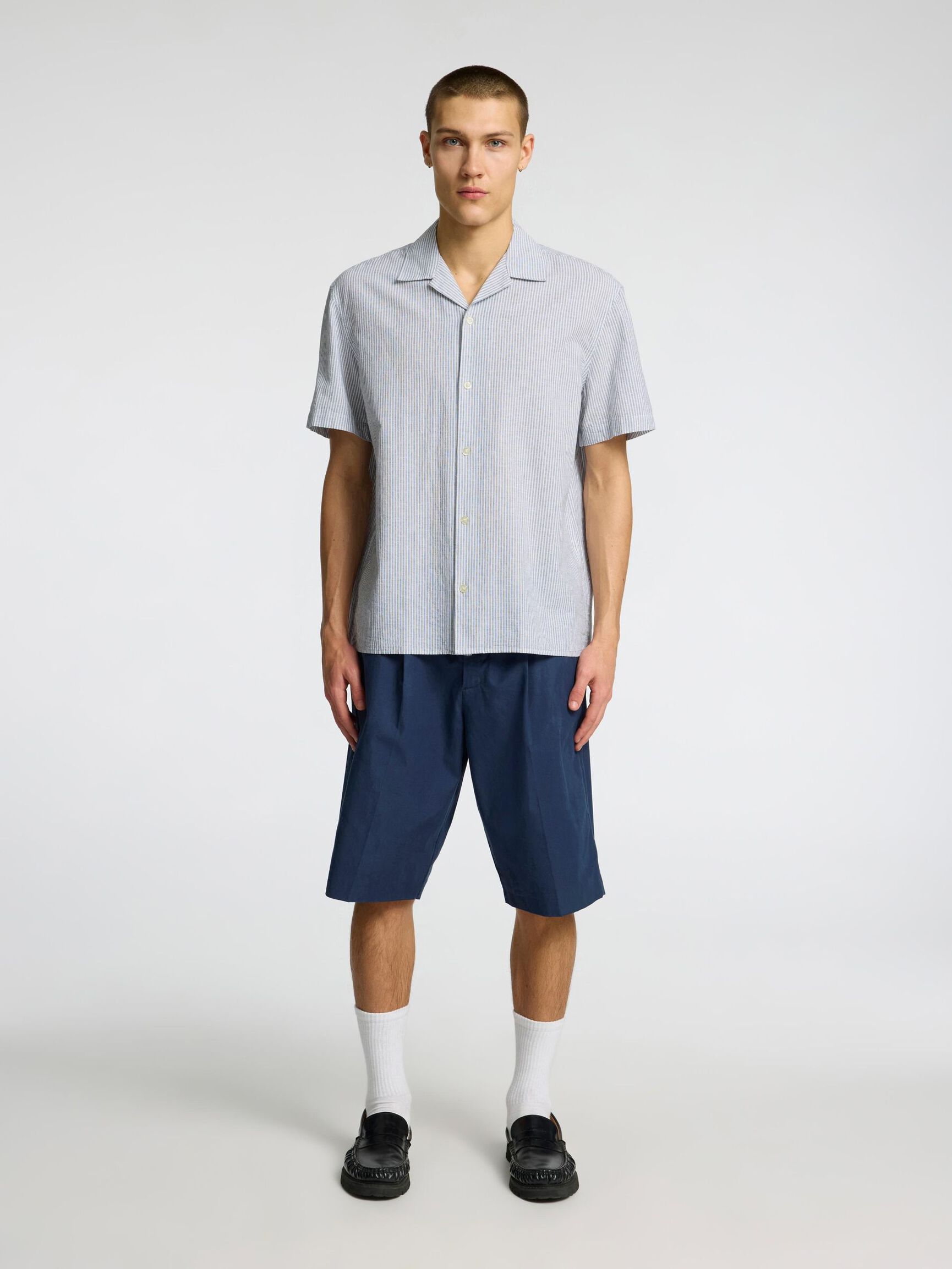 LINEN BLEND SHORT SLEEVED SHIRT, Bright White, highres