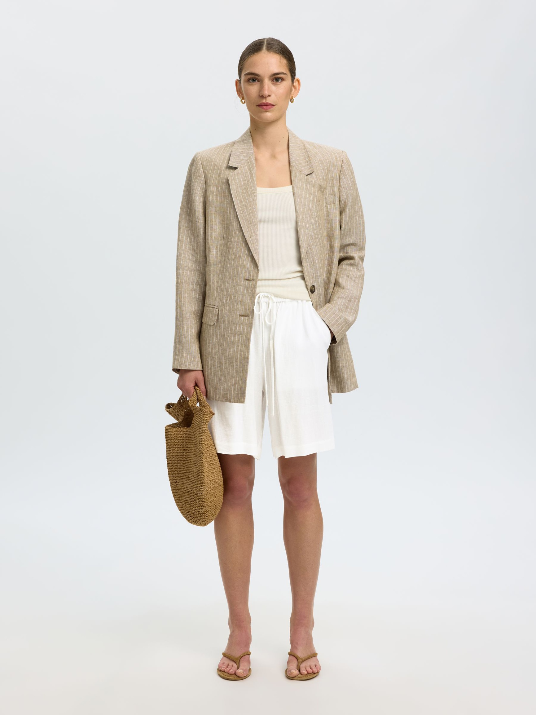 VISCOSE BLEND SHORTS, Snow White, highres
